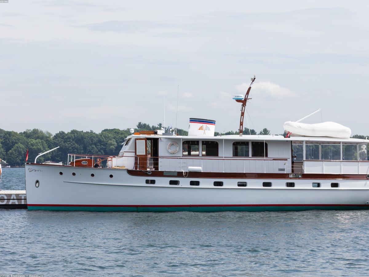 A boat at its mooring, helm and console